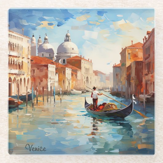 イタリア絵を描ヴェネツィア ガラスコースター (正面)