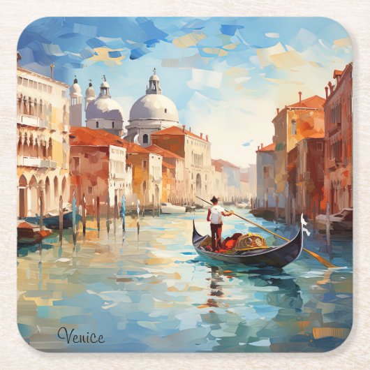 イタリア絵を描ヴェネツィア スクエアペーパーコースター (正面)