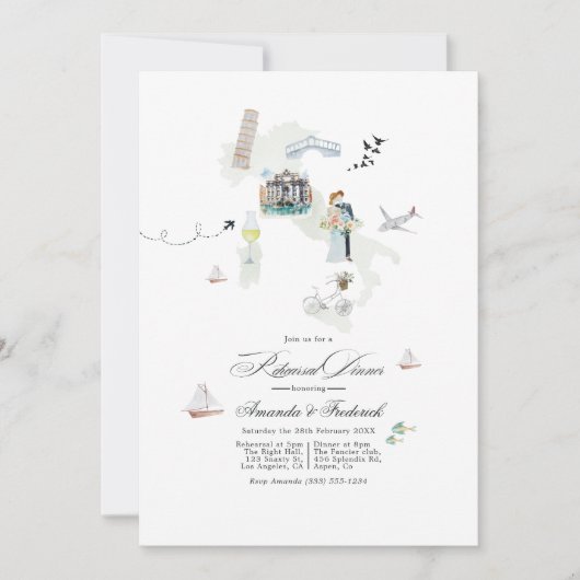 イタリア行き先の結婚式のリハーサルディナー 招待状 (正面)