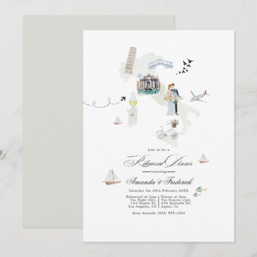 イタリア行き先の結婚式のリハーサルディナー 招待状 (正面/裏面)