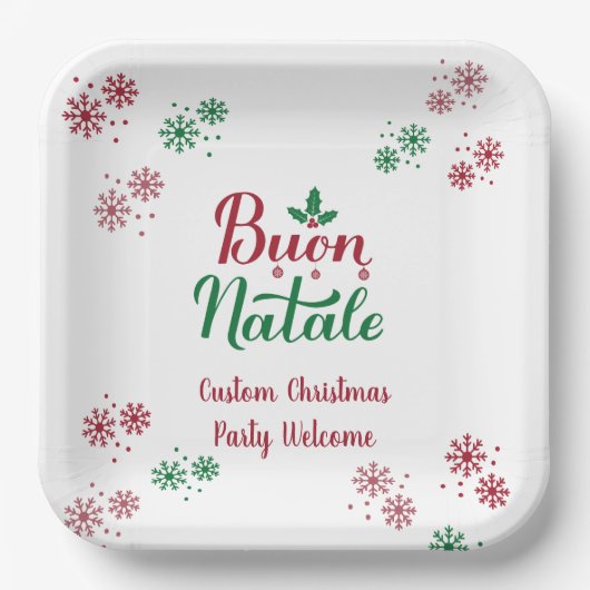 イタリア語のクリスマスおめでとう「ブォン・ナターレ」 ペーパープレート (正面)