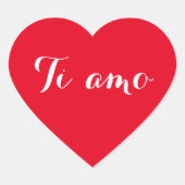 イタリア語の愛の言葉 赤いハートのステッカー「Ti amo I Love You」 ハートシール (正面)