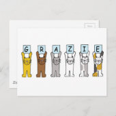 イタリア語の「ありがとう」Thank Youと書かれた漫画の猫たち ポストカード (正面/裏面)