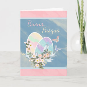 イタリア語- Buona Pasqua -水彩画のイースターエッグ シーズンカード