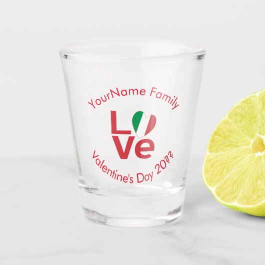 イタリア赤恋パーソナライズされた旗 ショットグラス (正面)