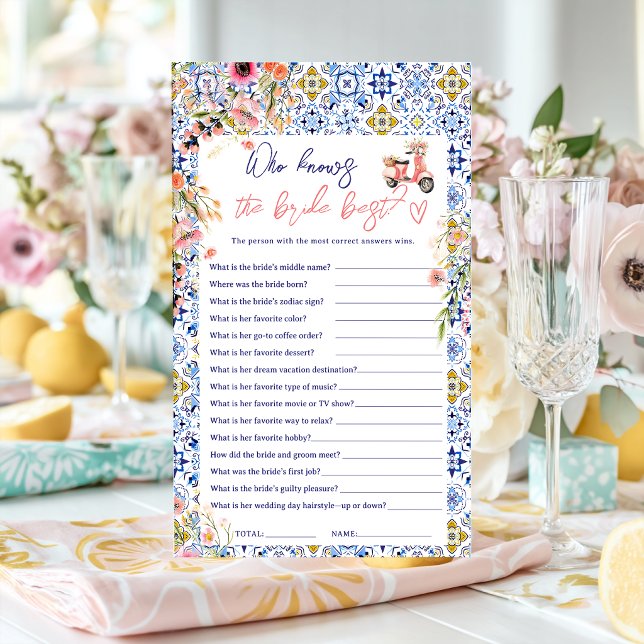 イタリア風ブライダルシャワーゲーム「花嫁を一番知っているのは誰？」 (Who know the bride best italian bridal shower game)
