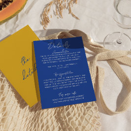 イタリア風手書きの黄色と青色の結婚式の詳細 エンクロージャーカード