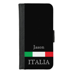 イタリア黒モノグラム名の国旗 iPhone 8/7 ウォレットケース