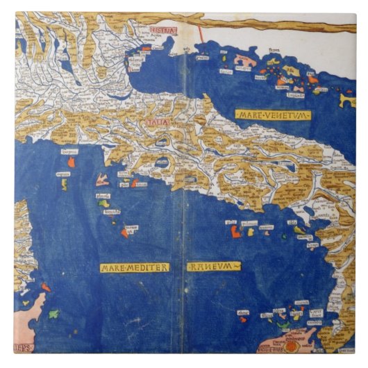 イタリア1482年のPtolemaic地図(着色されたlitho) タイル (正面)