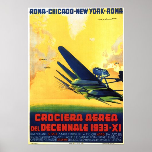 イタリア1933年10周年航空巡航ヴィンテージ航空 ポスター (正面)