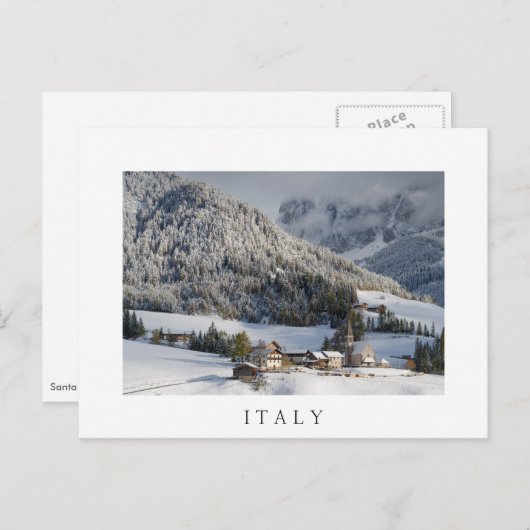 「イタリア」の郵便はがきの雪の小さい村 シーズンポストカード (正面/裏面)