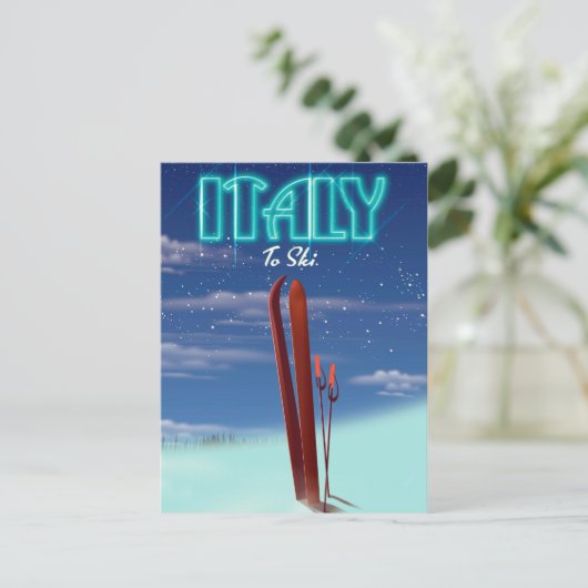 イタリア 'アイス' スキーの旅行ポスター ポストカード (スタンド正面)