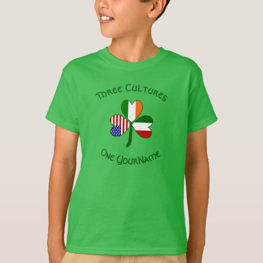 イタリア アイルランド アメリカ国旗 シャムロック 個人名入り Tシャツ (正面)