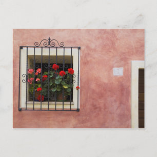 イタリア アシアーノ 春の生花の窓辺のプランター ポストカード