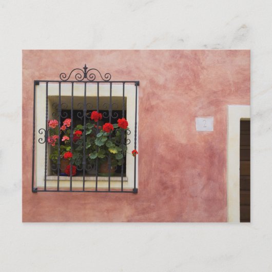 イタリア アシアーノ 春の生花の窓辺のプランター ポストカード (正面)