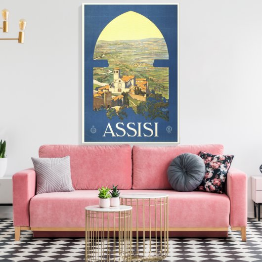 イタリア,アッシジのヴィンテージ旅行ポスター キャンバスプリント (インサイチュ (リビング))
