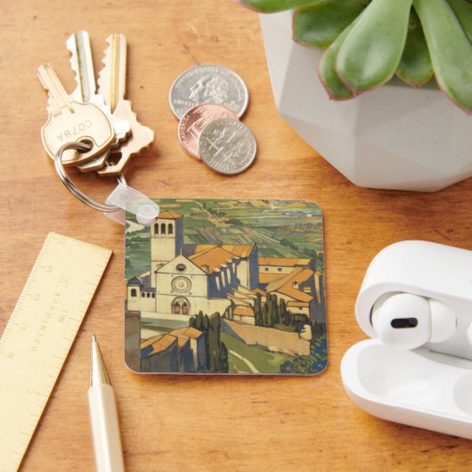 イタリア,アッシジのヴィンテージ旅行ポスター キーホルダー (デスク)