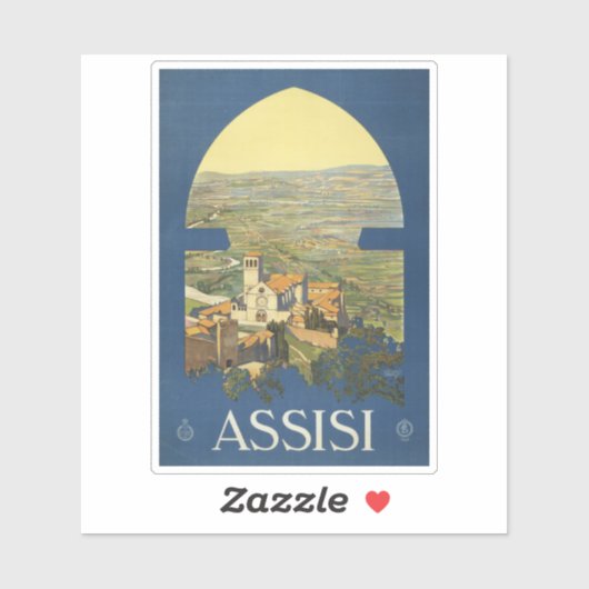 イタリア，アッシジのヴィンテージ旅行ポスター シール (シート)