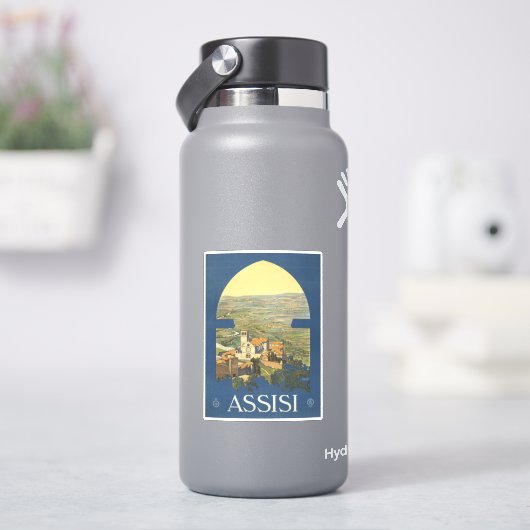 イタリア，アッシジのヴィンテージ旅行ポスター シール (HydroFlask)