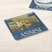 イタリア，アッシジのヴィンテージ旅行ポスター スクエアペーパーコースター (アングル)