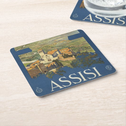 イタリア,アッシジのヴィンテージ旅行ポスター スクエアペーパーコースター (アングル)