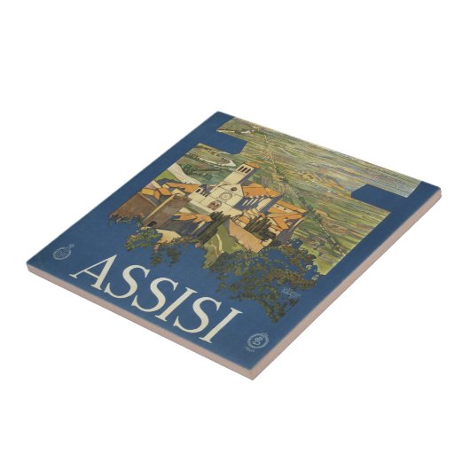 イタリア，アッシジのヴィンテージ旅行ポスター タイル (側面)