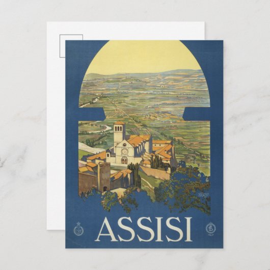イタリア，アッシジのヴィンテージ旅行ポスター ポストカード (正面/裏面)