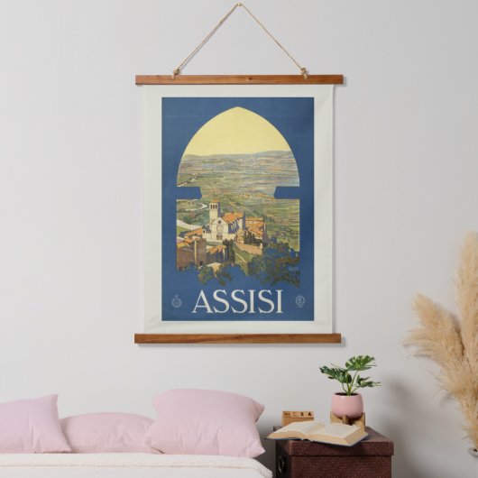 イタリア,アッシジのヴィンテージ旅行ポスター 吊り下げ型タペストリー (寝室)