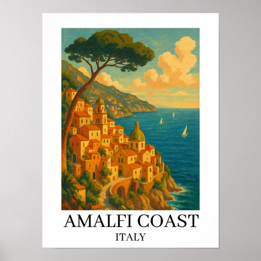 イタリア アマルフィ海岸のヴィンテージイラスト ポスター (正面)