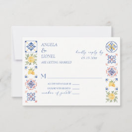 イタリア アマルフィ海岸の結婚式をモチーフにしたシンプルでエレガントなタイル 出欠カード