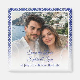 イタリア アマルフィ海岸の青いタイルの写真付きSave the Date マグネット