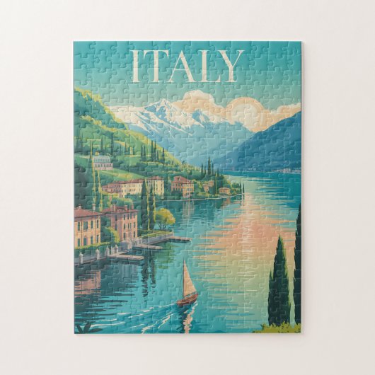 イタリア アマルフィ海岸 イラスト 旅行アート ヴィンテージ ジグソーパズル (縦)