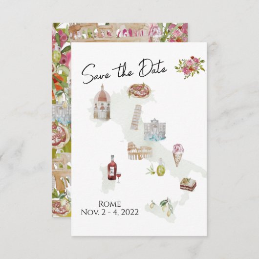 イタリア、イタリアの旅行イタリアン、日付を保存 招待状 (正面/裏面)