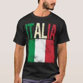 イタリア+イタリア国旗ディストレス加工レトロ風デザイン Tシャツ