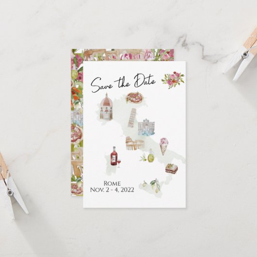 イタリア, イタリア旅行, イタリアのSave the Date 招待状 (正面/裏面インサイチュ)