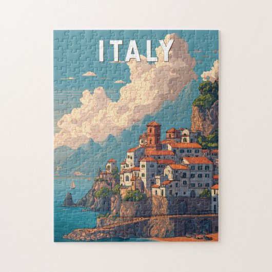 イタリア イラスト 旅行 アート ヴィンテージ ジグソーパズル (縦)
