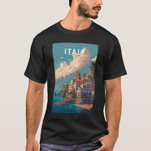 イタリア イラスト 旅行 アート ヴィンテージ Tシャツ (正面)