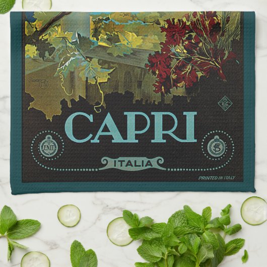 イタリア,カプリ,ヴィンテージ旅行ポスターアートイタリア キッチンタオル (折り畳み)