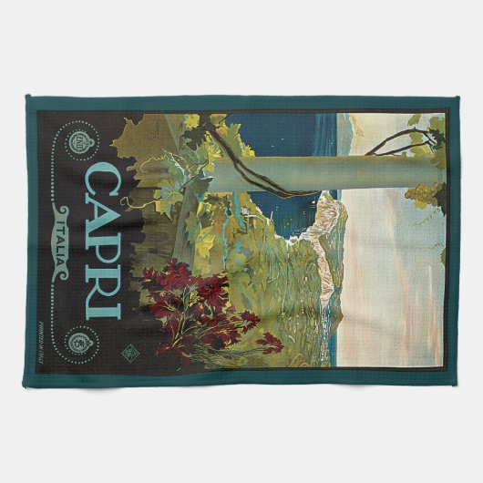イタリア，カプリ，ヴィンテージ旅行ポスターアートイタリア キッチンタオル (横)