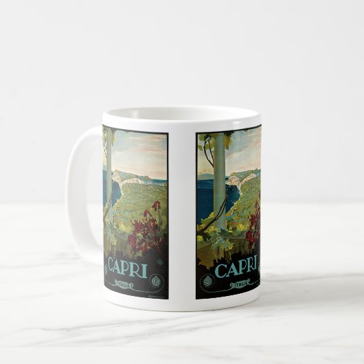 イタリア，カプリ，ヴィンテージ旅行ポスターアートイタリア コーヒーマグカップ (正面左)