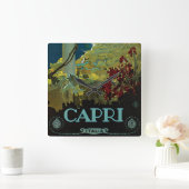 イタリア，カプリ，ヴィンテージ旅行ポスターアートイタリア スクエア壁時計 (ホーム)