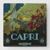 イタリア，カプリ，ヴィンテージ旅行ポスターアートイタリア スクエア壁時計 (正面)