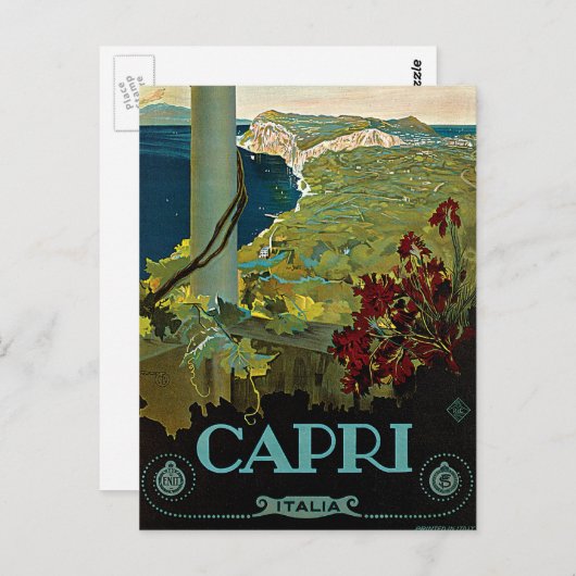 イタリア，カプリ，ヴィンテージ旅行ポスターアートイタリア ポストカード (正面/裏面)