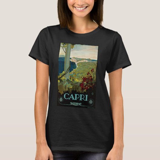 イタリア，カプリ，ヴィンテージ旅行ポスターアートイタリア Tシャツ (正面)
