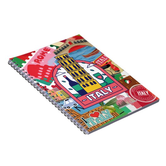 イタリア – カラフル旅行切手とシール ノートブック (右側)