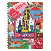 イタリア – カラフル旅行切手とシール ノートブック (正面)