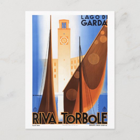 イタリア・ガルダ湖ヴィンテージのポスター復元 ポストカード (正面)