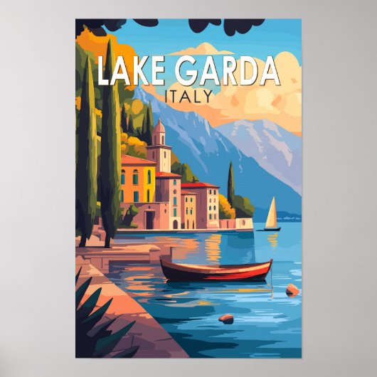 イタリア ガルダ湖 旅行 アート ヴィンテージ ポスター (正面)