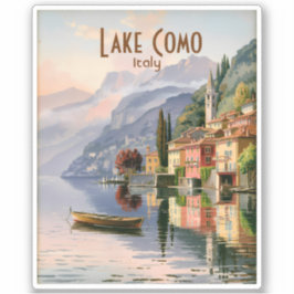イタリア コモ湖のビンテージ水彩画トラベルグッズ シール