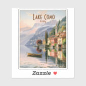 イタリア コモ湖のビンテージ水彩画トラベルグッズ シール (シート)